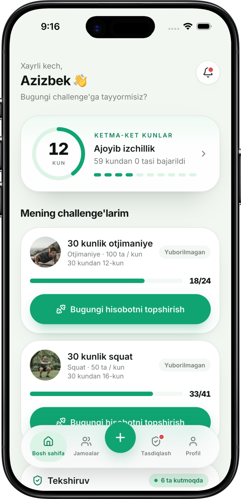 JamFit ilovasi: bosh sahifa
